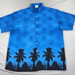 SurfSoul Outfitters Shirt Mens‎ Large Blue Fair Tropical Palm Tree Hibiscus